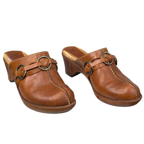 Frye Women’s Cheryl Triple Ring Brown Leather Mule Clog Size US 8.5 - Picture 5 of 11